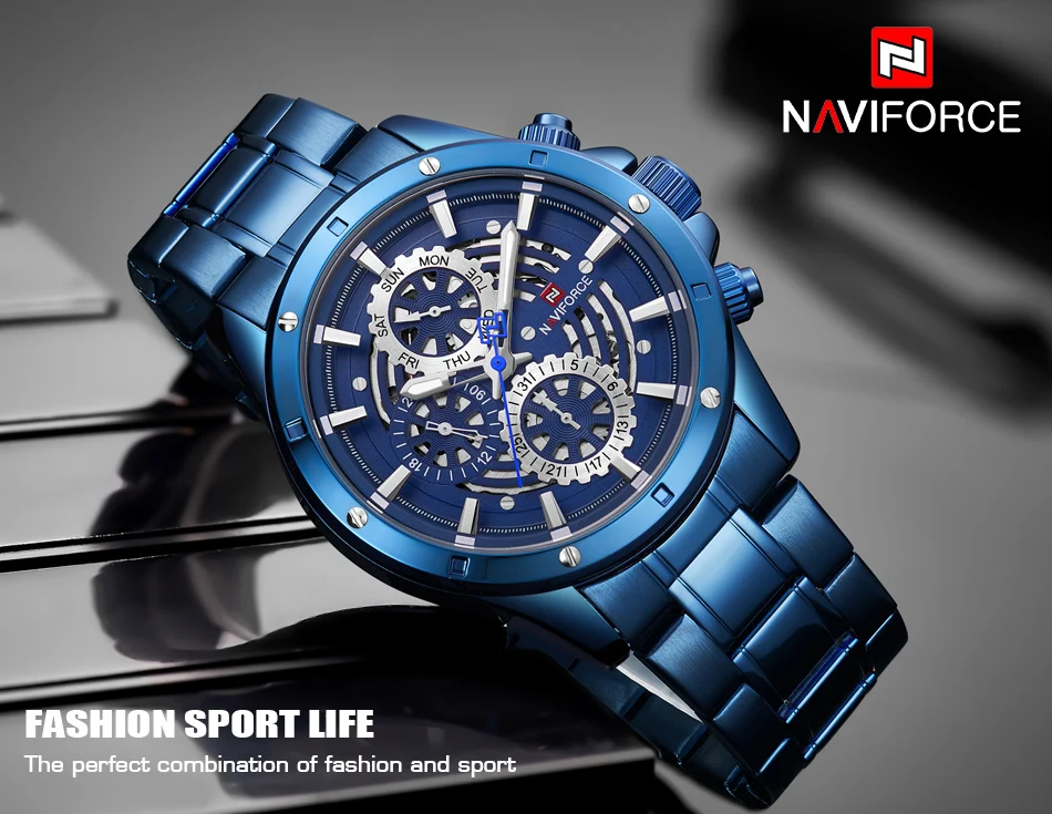 NAVIFORCE Luxury Brand Men Sports Watches Men's Quartz Date Hours Clock Male Full Steel Military Wrist Watch Relogio Masculino