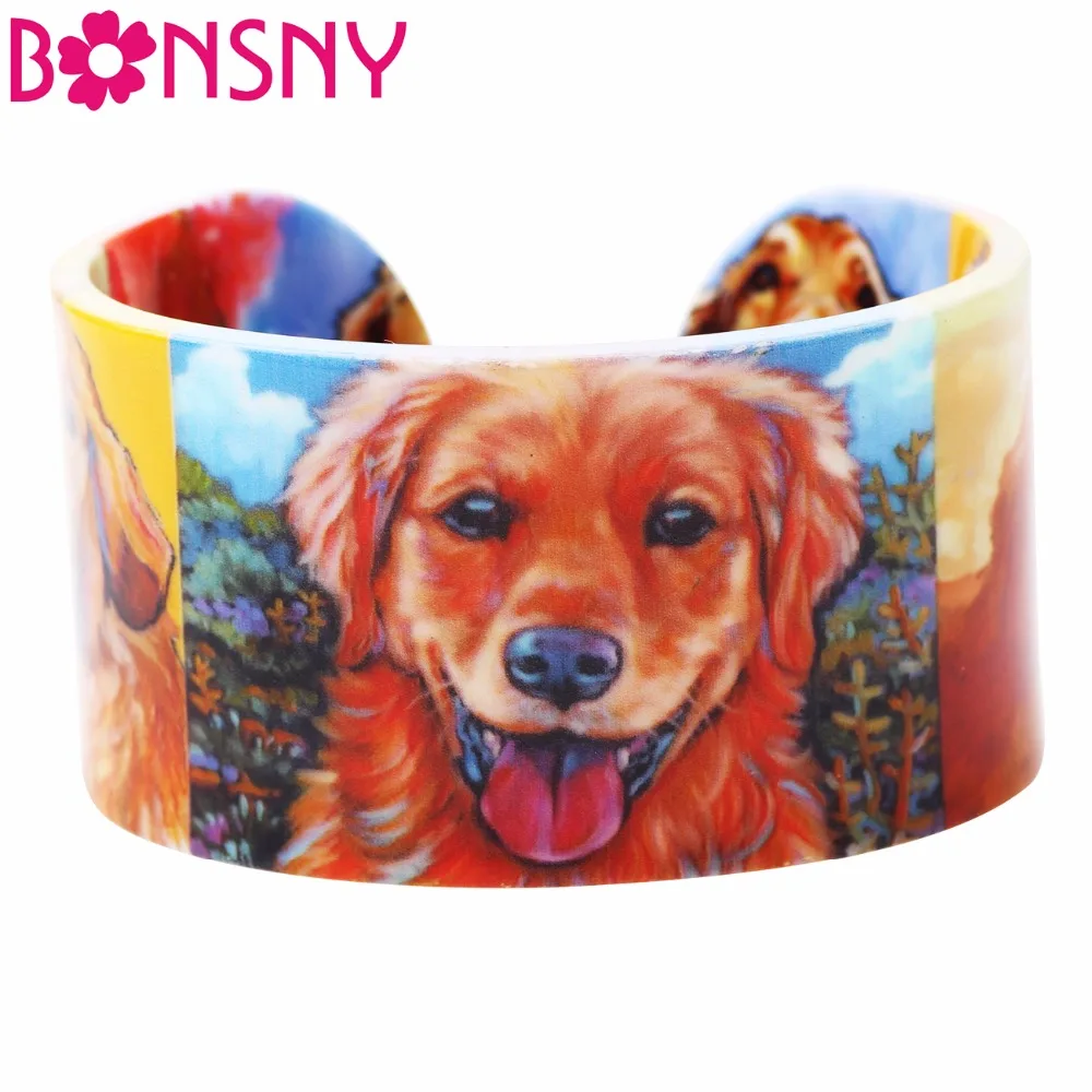 Bonsny акриловые широкие любовь золотые ретривер браслеты с собакой браслет
