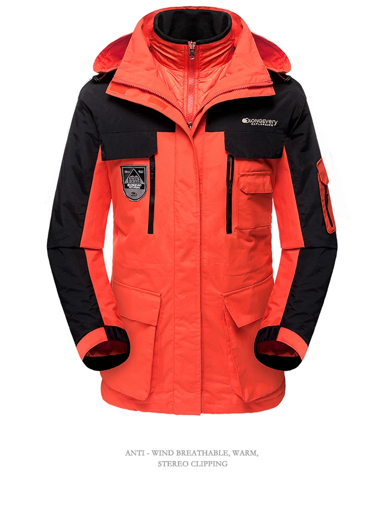 Men Women's Winter 2 Pcs Inside Cotton-Paded Jackets Outdoor Sport Waterproof Thermal Hiking Ski Mountain Climbing Jackets Coats