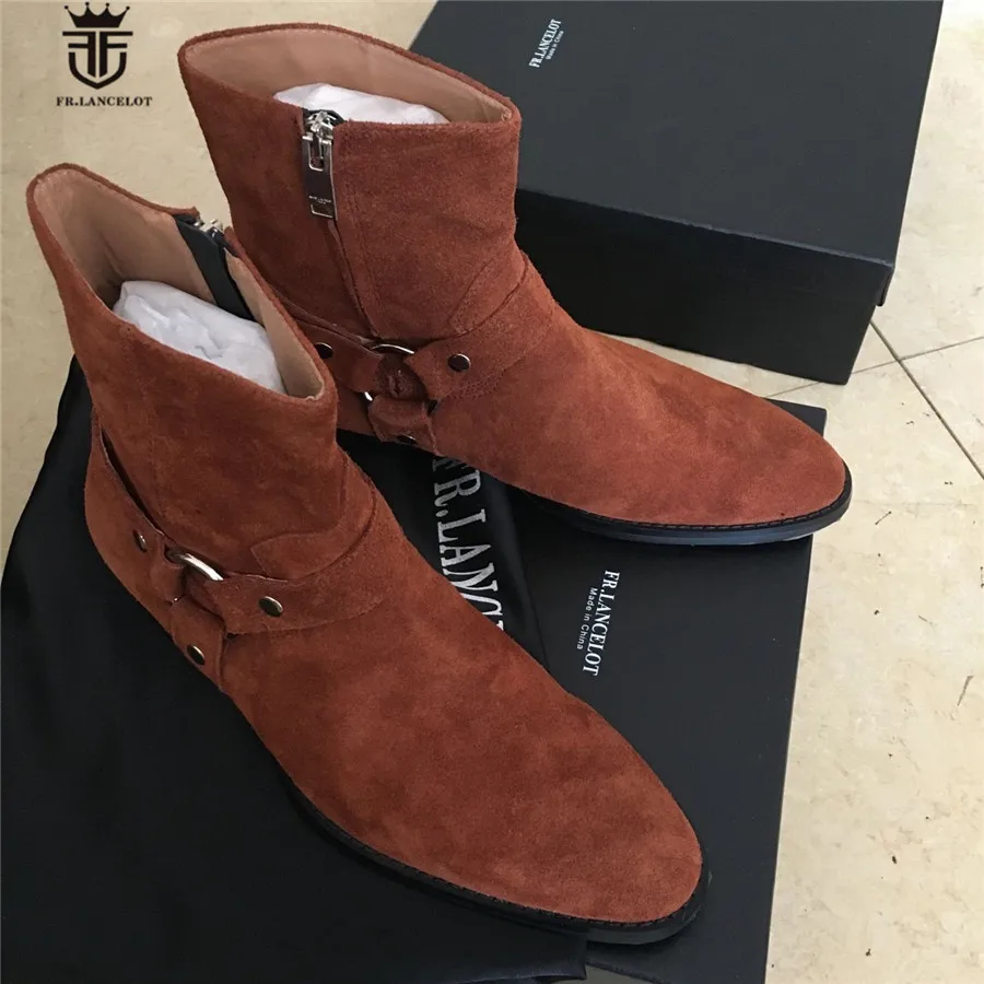 Высокие ковбойские ботинки Челси ручной работы с ремешком на щиколотке танкетке