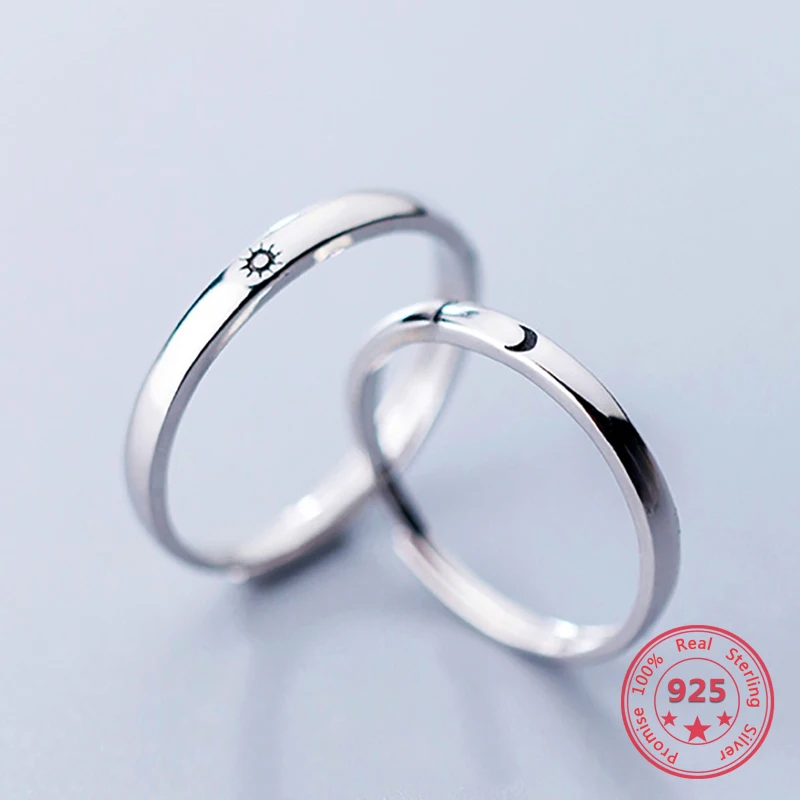 

Pure 925 Silver Fashion Simple Couple Rings Sun Moon Open Rings Lover Designer Jewelry Man and Women Gift of love