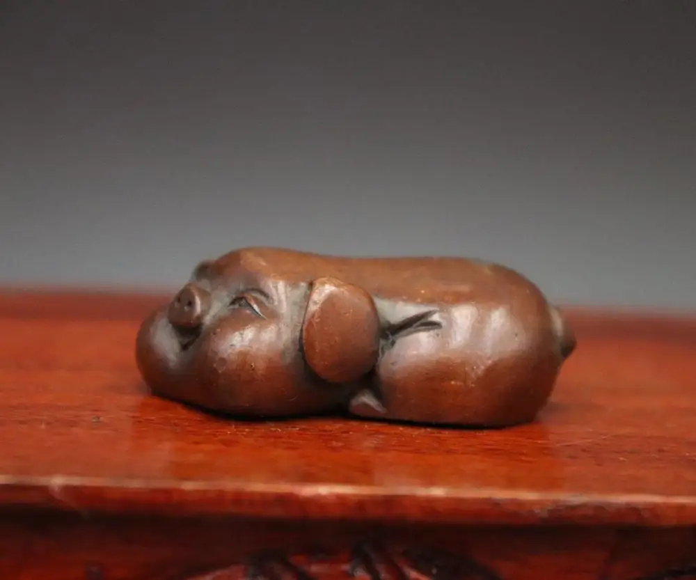 Амулет на удачу в виде китайского кабана из красной меди 5 см статуя форме знака