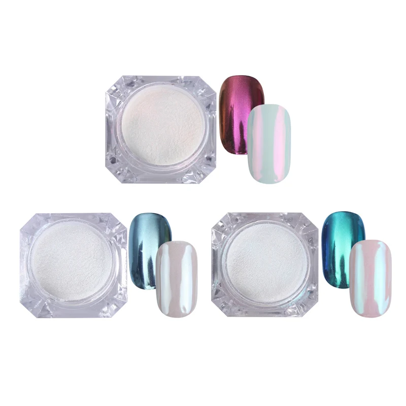 Set 2 3 Boxes Mirror Powder Set Nail Art Chrome Pigment Dust Kit Shell Shimmer DIY Glitter Manicure Blue Purple Decor Tips - Цвет: Set 2