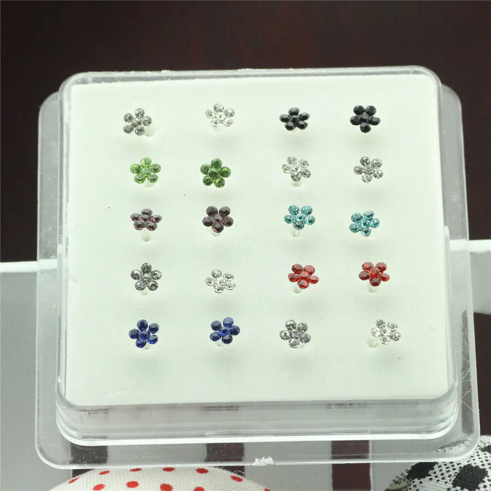 

20PCS 925 Sterling Silver Nose Stud Nail Puncture Jewelery flower Cubic zirconia Nose Ring Body jewelry Sexy Jewelry
