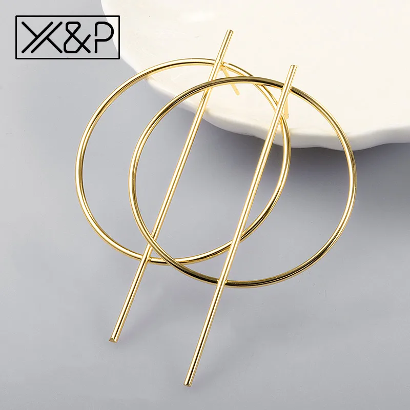 Gold X& P простые золотые круглые висячие серьги с блестками для женщин, модные геометрические ювелирные изделия, большие длинные металлические висячие серьги с кисточками - Окраска металла: Gold