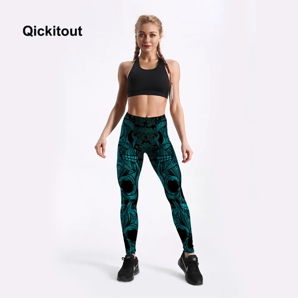 Женские леггинсы для фитнеса Qickitout эластичные штаны шаровары с цифровой печатью