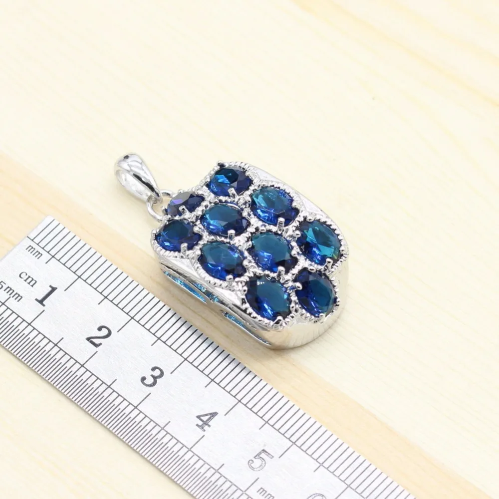 Серебряный 925 Костюм Свадебные Ювелирные наборы для женщин синий кубический