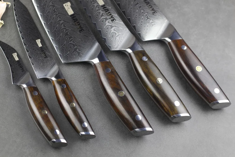 5 шт дамасский набор кухонных ножей японский vg10 стальной нож шеф-повара santoku инструмент для приготовления пищи столовые приборы Палисандр Ручка Новинка