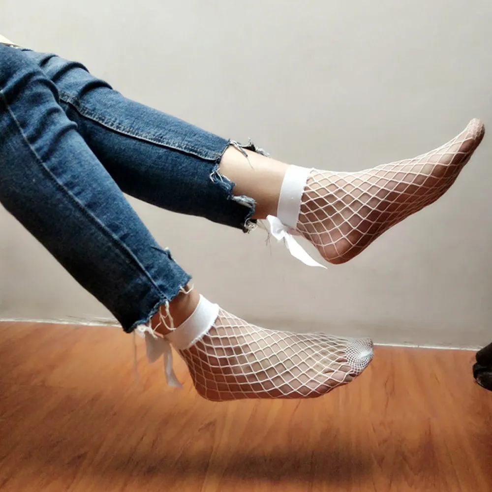 Женские ажурные носки с рюшами короткие бантиком и сеткой Chaussettes @ 40 новинка 2019 |
