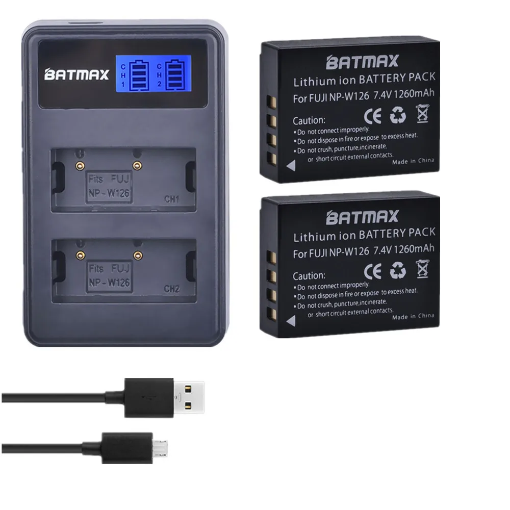 

Batmax 2Pc NP-W126 NPW126 Battery akku +LCD Dual USB Charger for Fujifilm X-Pro1 X-E1 X-E2 X-M1 X-A1 X-A2 X-T1 X-T10 X-T20