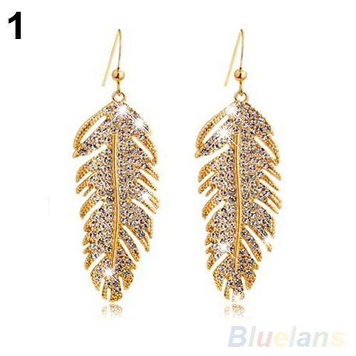 Женские серьги-подвески из сплава в стиле бохо со стразами и перьями 1P4R |