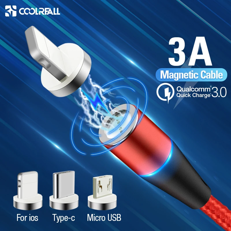 Coolreall Магнитный Micro USB кабель для iPhone samsung type-c зарядный Магнитный зарядный адаптер type C кабели для мобильных телефонов