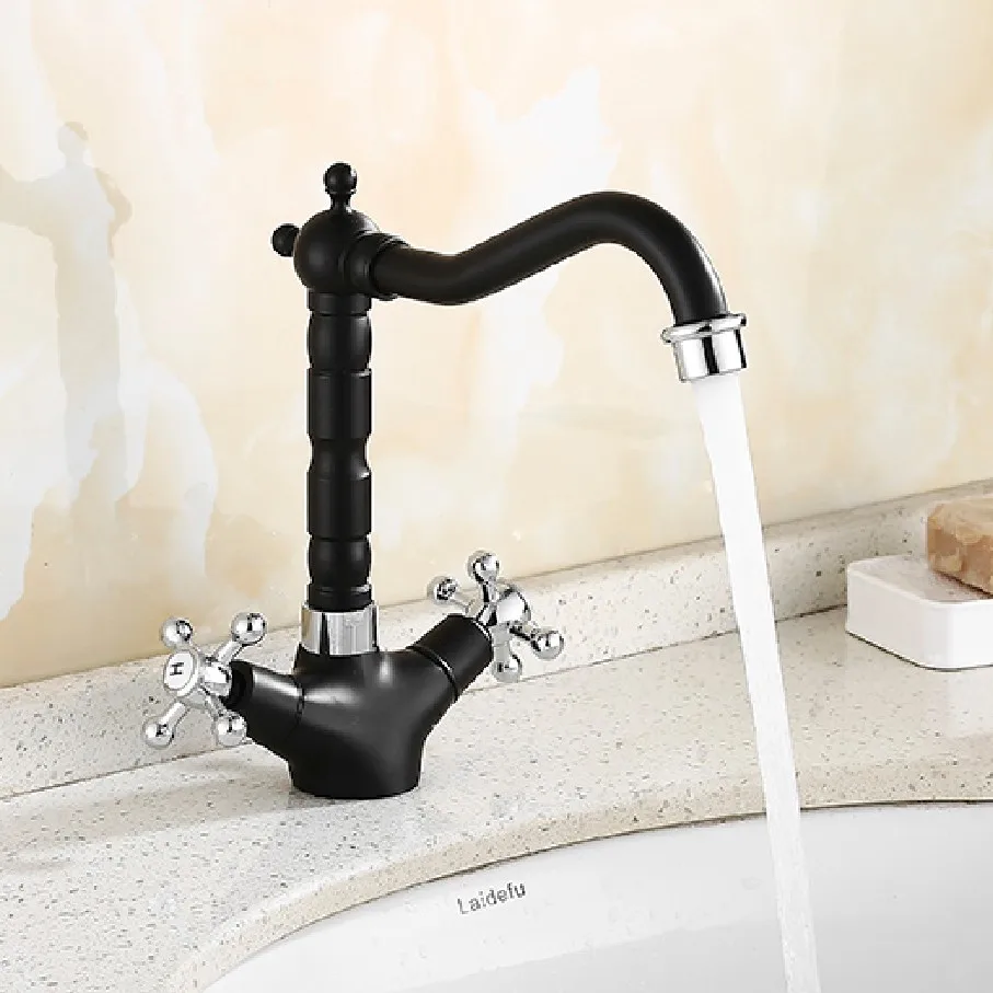 

Basin Faucets Chrome and black Brass Bathroom Sink Faucet Dual Handle Swivel Hot Cold Mixer Water Tap Banheiro Torneira