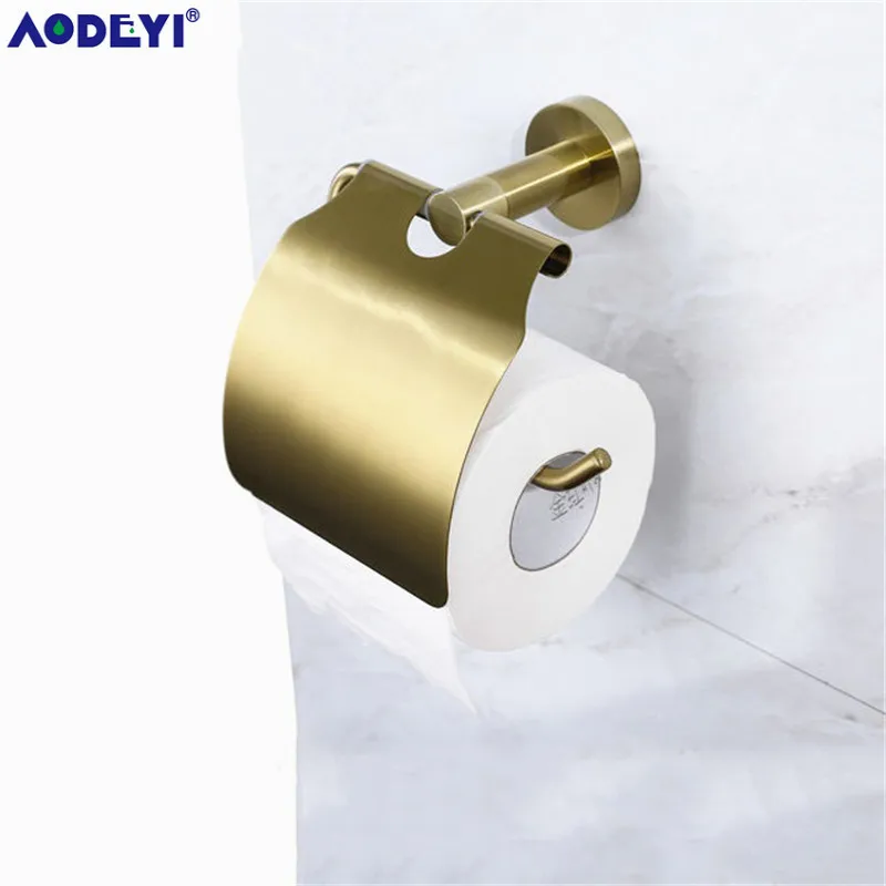 Paper Holder 2 Bathroom Hardware Set Brushed Gold Robe Hook Towel Rail Rack Bar Shelf Paper Holder Wall Mount Bathroom Accessories SUS 304 - Цвет: Paper Holder 2