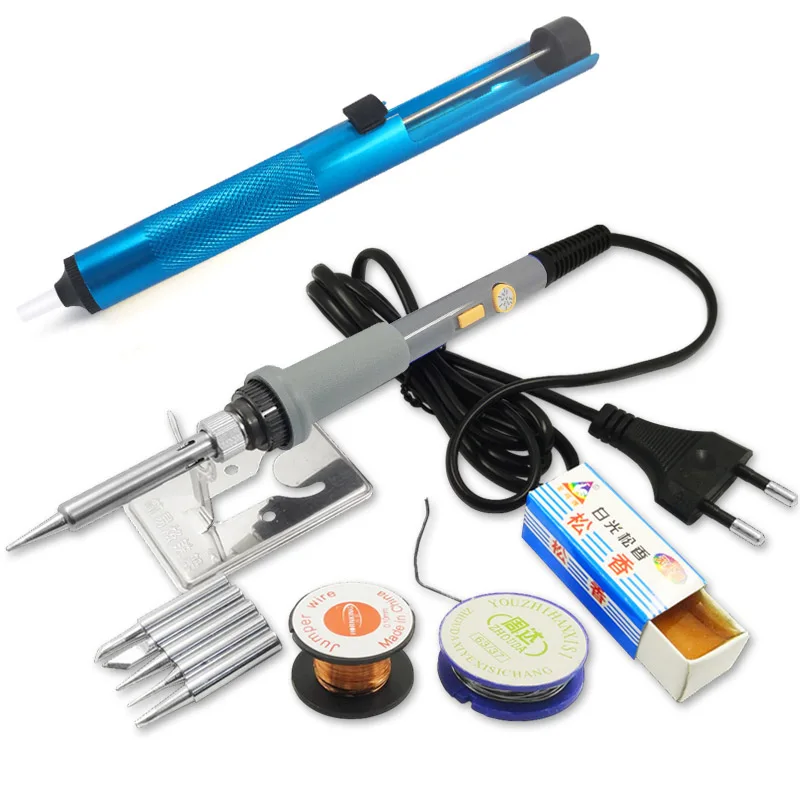 Gray 12ps Tool Kit DGKS 60 Вт переключатель мощности Регулируемая температура Электрический паяльник набор сварочная паяльная станция тепловой карандаш ремонт 11 шт. набор инструментов - Цвет: Gray 12ps Tool Kit