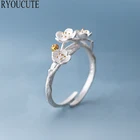 Женские кольца серебряного цвета с цветком сливы, регулируемый размер