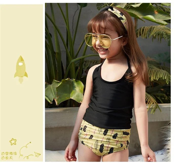 New Baby Girl's Swimsuit Kid's Bikini Swimwear Children Founce Two-Pieces Solid Color Swimsuit for Girl Beachwear