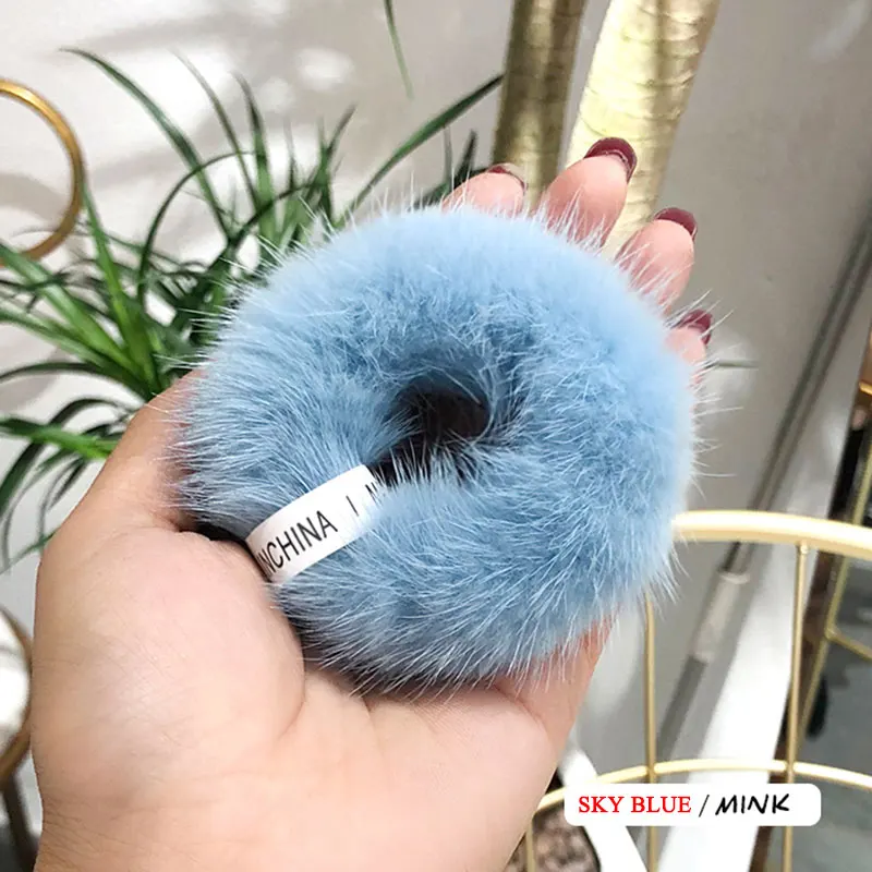 Skyblue Для женщин модная эластичная, для волос полосы галстук норки аксессуары-ободки из натурального меха, Заколки для волос хвост держатель для девочек - Цвет: Skyblue