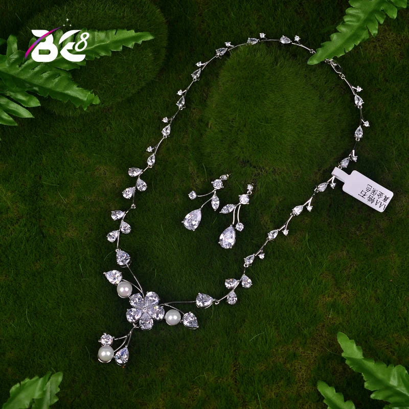 

Be 8 Luxury Crystal Zircon Wedding Jewelry Sets African Beads Jewelry Set Choker Necklace Earrings for Women S038