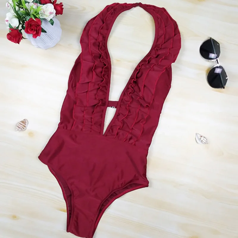 Раздельный купальник с оборками монокини подкладкой женский купальный костюм