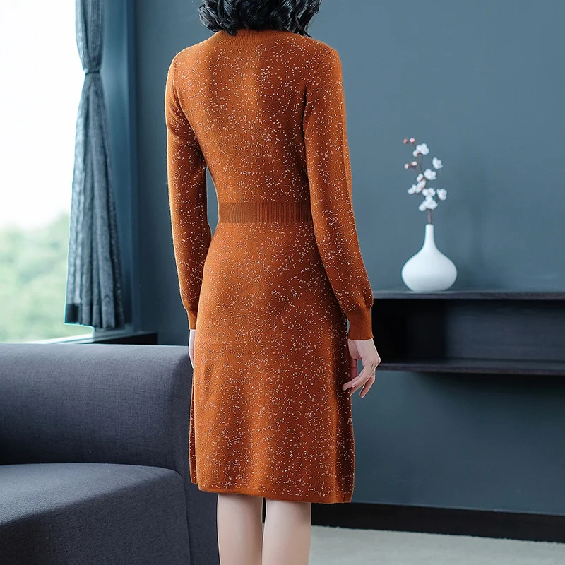 

New Arrival Women's Wool Sweater Dress Autumn Winter Elegant Lady Half Turtleneck Knit Dress Lpng Sleeve Pullovers