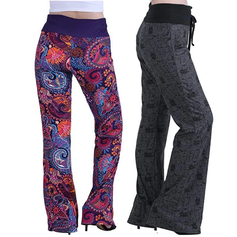 Новинка 2019 женские брюки клеш с принтом в стиле бохо высокая эластичная талия