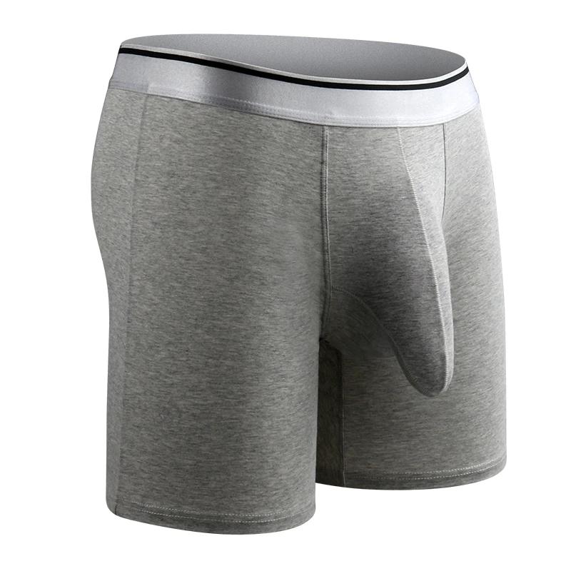 Light gray IYUNYI, мужское нижнее белье, длинные ноги, боксеры, шорты, хлопок, одноцветные, мужские, выпуклой слон, большой мешочек, боксеры, шорты, бикини, дышащие трусики - Цвет: Light gray