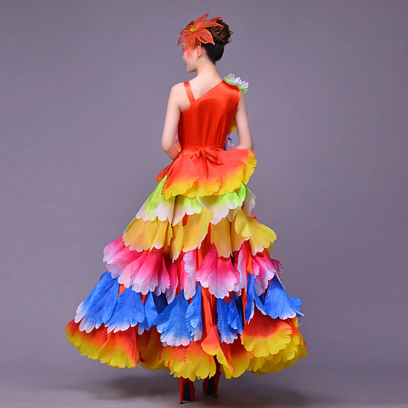 Zorro Kni Ght 2018 New Opening Dance Big Swing Skirt Performance Costume Adult Female Long Stage Flower Chorus Suit | Тематическая