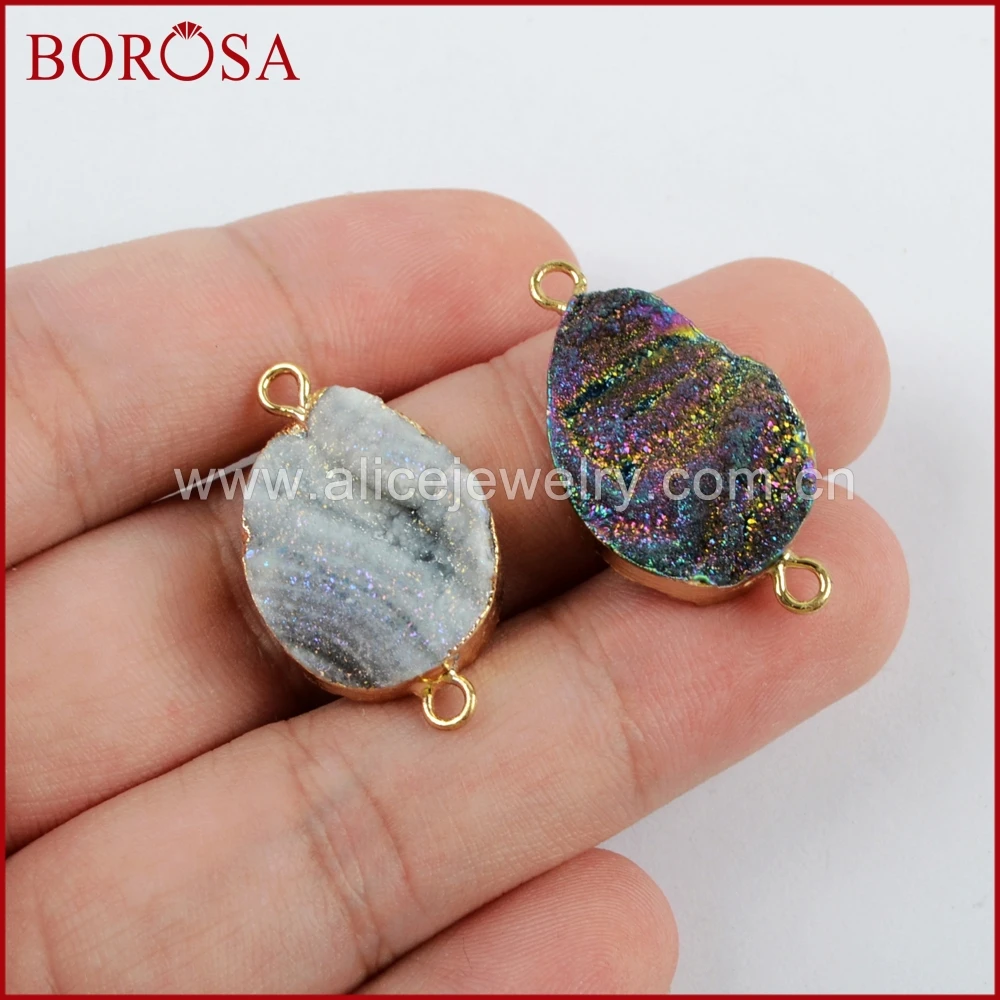 BOROSA 10 шт. новая подвеска в виде капли с блестками Радужный Титан Galaxy Druzy кварцевое звено двойные Подвески Drusy ювелирных изделий G1616