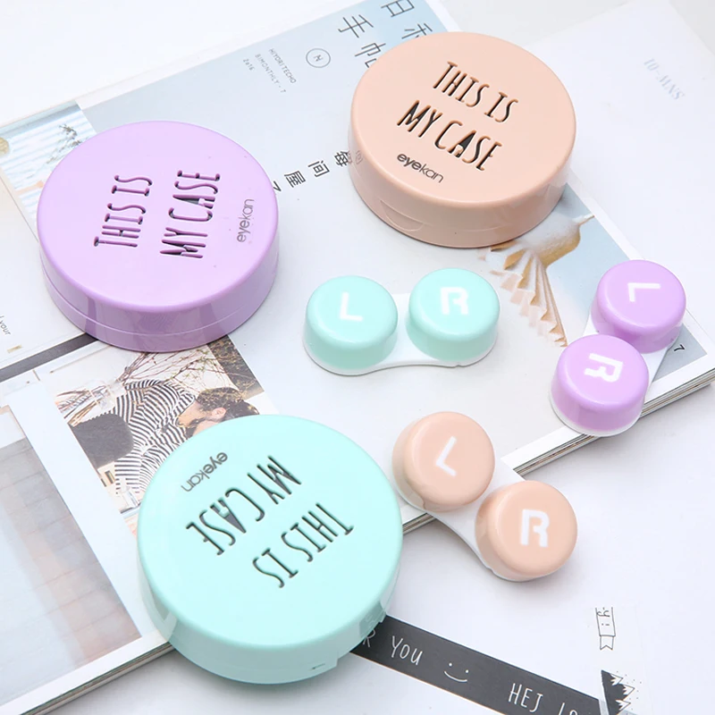 Macaron цветной чехол с принтом в виде букв, чехол для контактных линз с зеркалом, красивый кейс для контактных линз, контейнер, дорожный набор, коробка для хранения