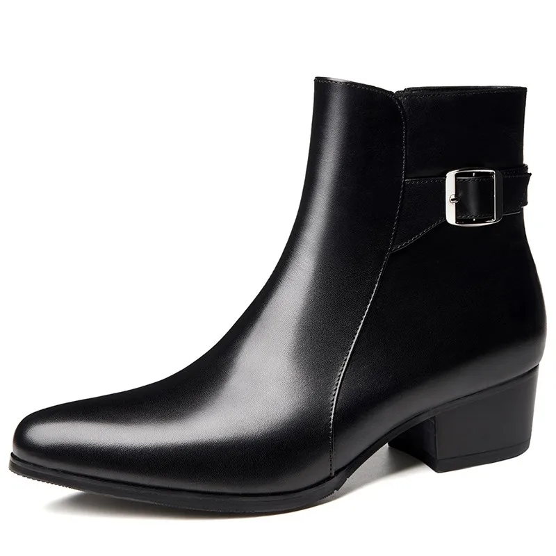 Ботинки мужские из натуральной кожи заостренный носок высокий каблук до