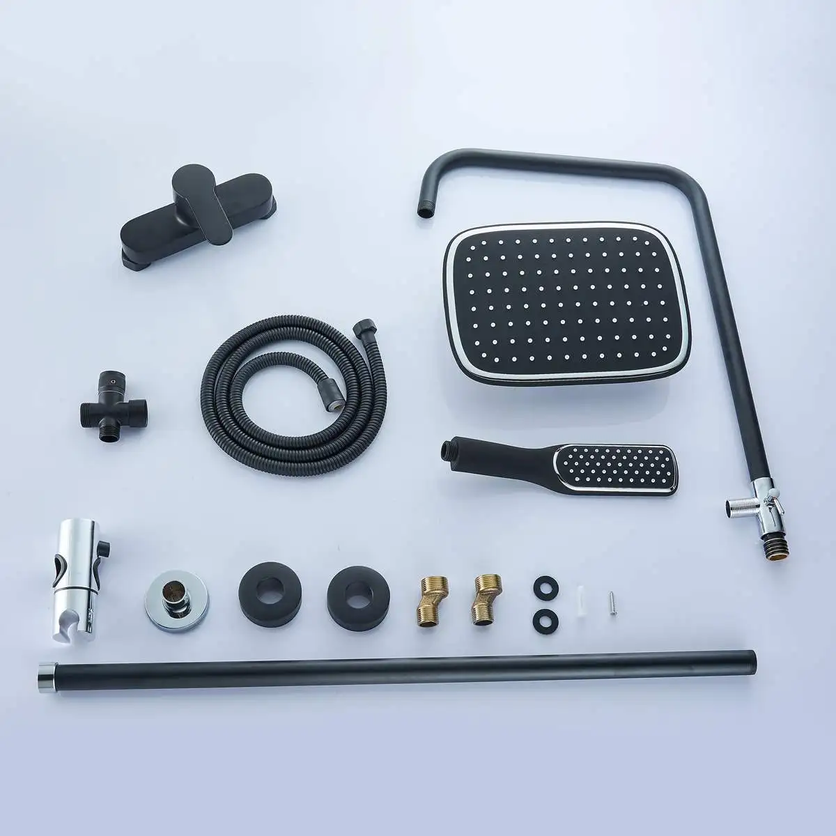 G1/2 Bathroom Black Wall Mounted Rainfall Shower Set Shower Spray Mixer Tap Faucet Mixer Valve Set Single Handle Hot and Cold