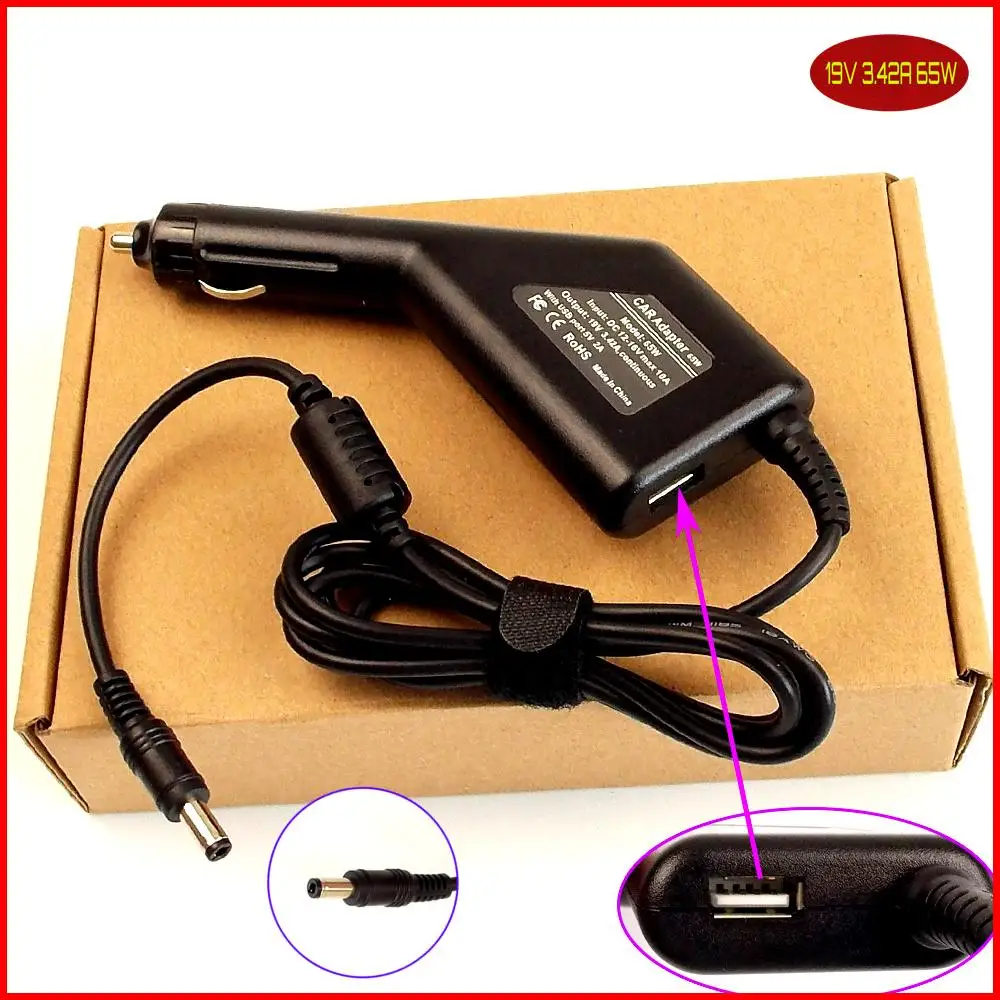 Ноутбук DC Power автомобильное зарядное устройство 19V 3.42A + USB для Toshiba Satellite L505 L505D S5988