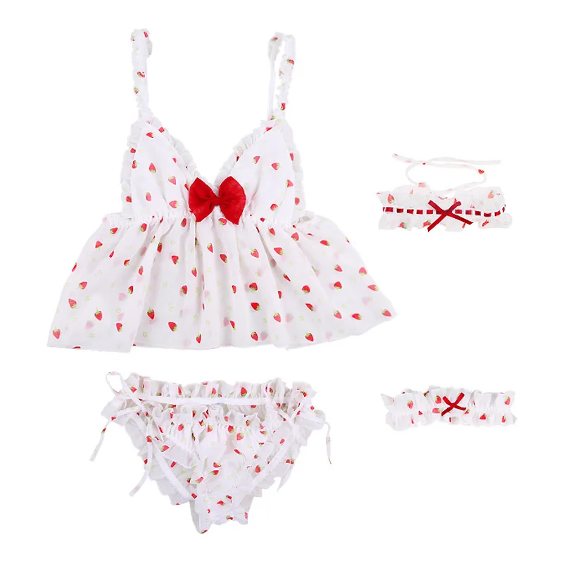 Sexy Lingerie Set Kawaii Strawberry Uniform Temptation Erotic Underwear Costume Cosplay Women Cute Embroidery Camisole Outfit |