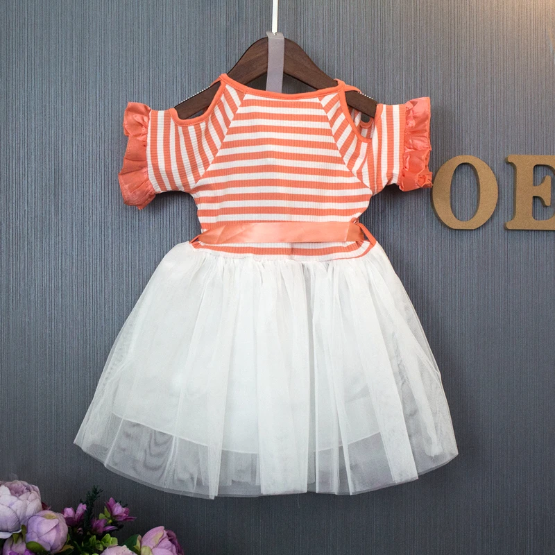 Для маленьких девочек Новинка 2017 года оранжевый Полосатое платье-пачка Лепесток