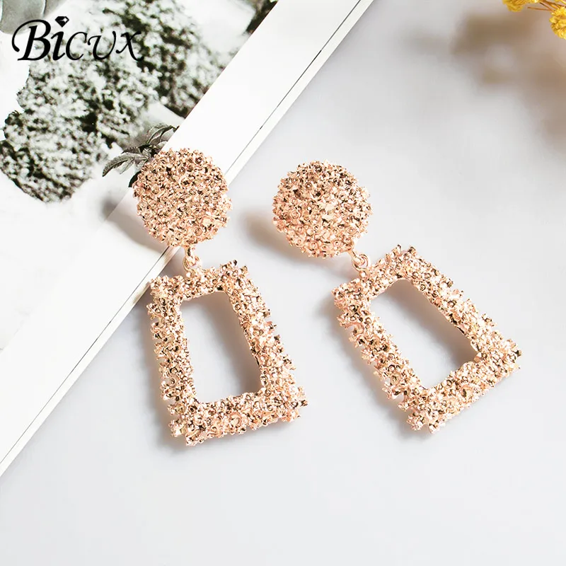 Rose Gold BICUX массивные Висячие серьги для женщин ювелирные изделия Модные трендовые винтажные геометрические длинные золотые серебряные красная серьга - Окраска металла: Rose Gold