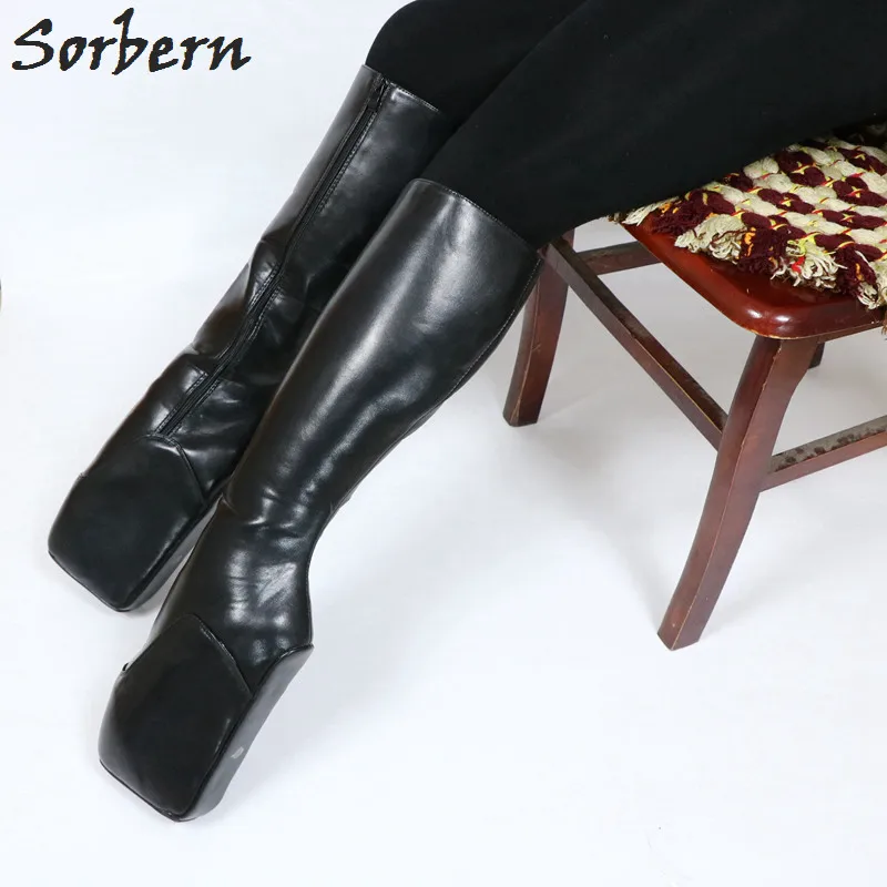 Sorbern/матовые черные балетки на танкетке; женские сапоги до колена; Прямая ; женские сапоги Без каблука; распродажа; онлайн-Размер 11