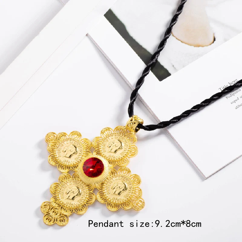 Shamty Big Size Ethiopian Cross Coins Pendant Rope Chain Women Necklace Gold Color Fashion Jewelry African Wedding Gift D30066 | Украшения
