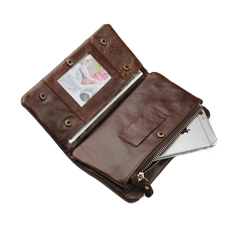 100% мужской кошелек из воловьей кожи со съемной сумкой для мобильного телефона