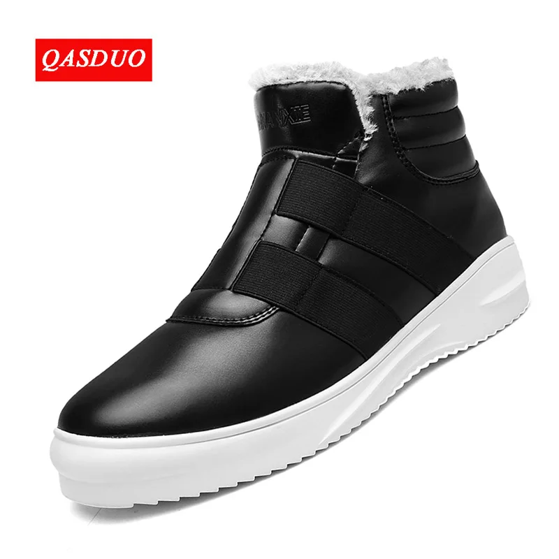 

Зимние ботинки QASDUO, мужские теплые ботинки с мехом для снега, мужская обувь на плоской подошве, легкая водонепроницаемая модная мужская пов...