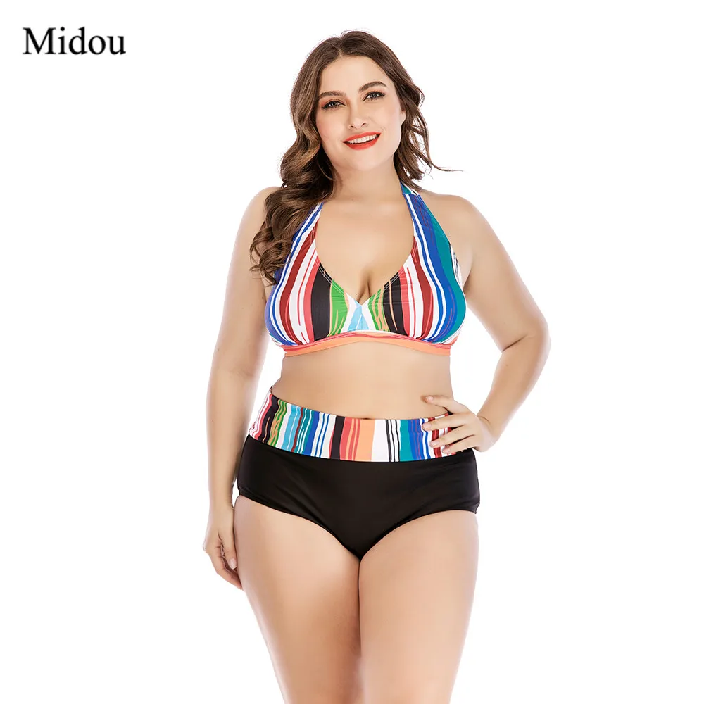 Midou бикини 2019 пуш ап две части купальник высокая талия для женщин плюс размер