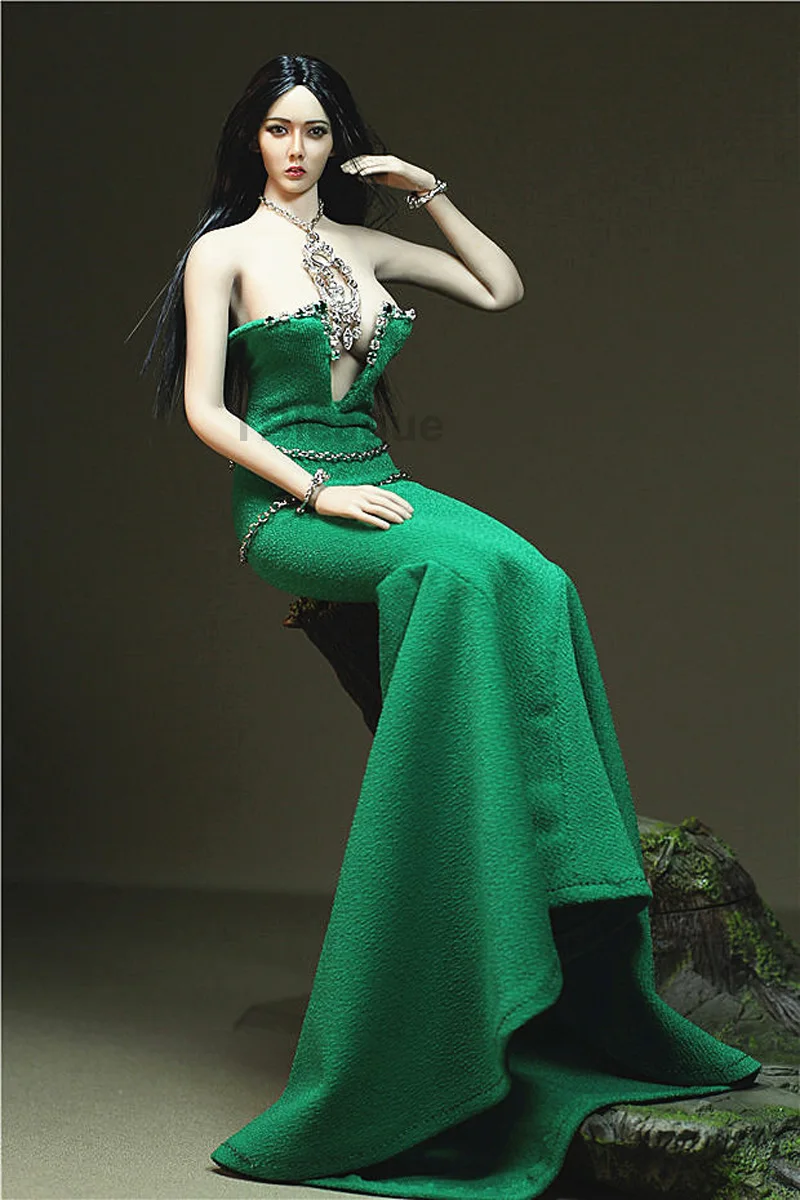 Сделанный на заказ 1/6 масштаб изумрудное платье Зеленая Алмазная большая юбка