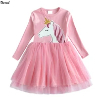 dxton girls dress long sleeve kids dress for girl children cartoon vestidos girl unicorn cartoon clothes kids autumn dresses