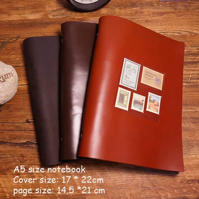 A5 size handmade travel journal genuine leather notebook 3 color filler kraft paper free imprint name school supplies notebook