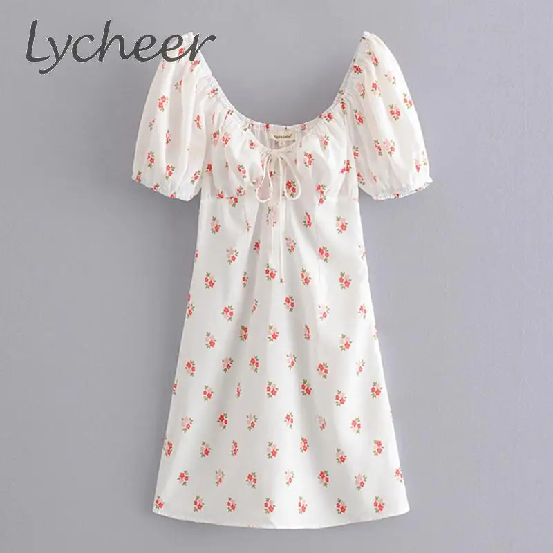 Lycheer/винтажное мини-платье с квадратным воротником женский цветочным принтом
