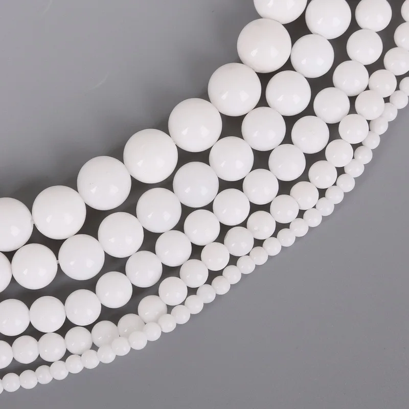 Лидер продаж круглые бусины из натурального белого камня около 38 см для