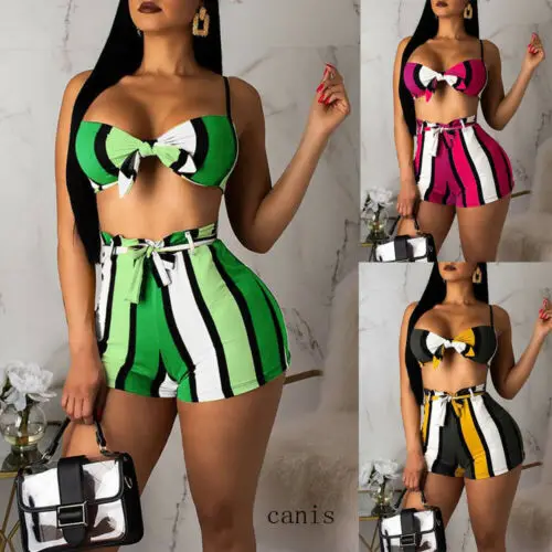 Женский сексуальный бандажный полосатый костюм из двух предметов комплект