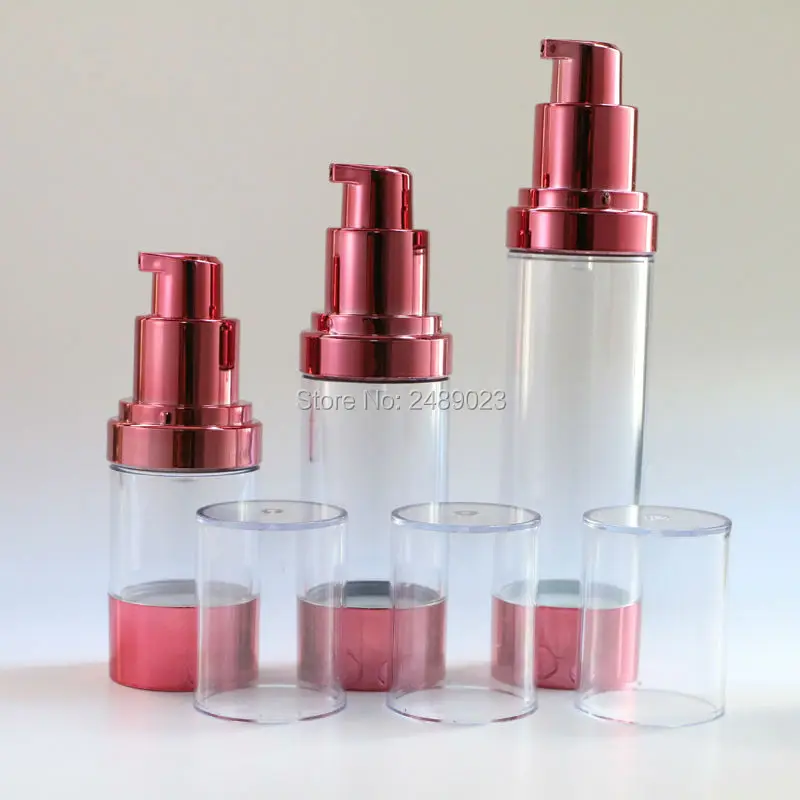 Makeup Tools Rose Red Plastic Airless Pump Bottles Cosmetic Container With Transparent Cap Refillable Packing Bottle 2pcs/lot | Красота и