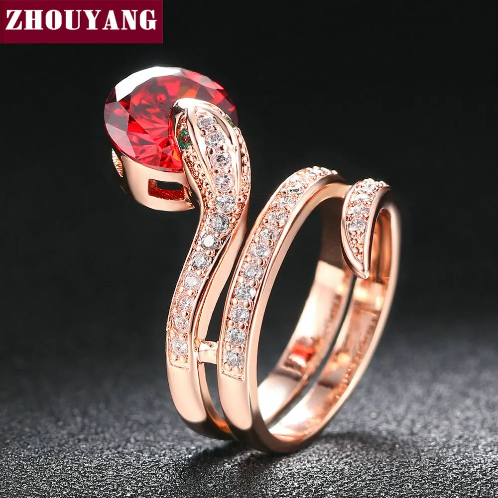 ZHOUYANG высокое качество ZYR150 змея шоу кольцо из бисера розовое золото цвет Австрийские кристаллы Полный размеры
