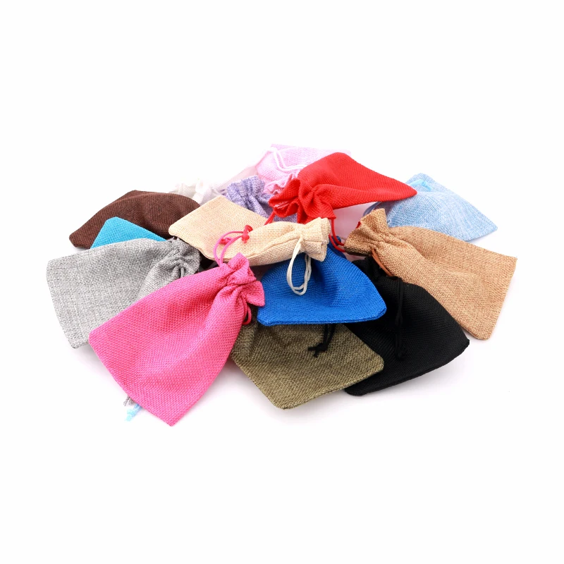

Hot Sale 10pcs/lot Small Gift Bags 7x9 10x14cm Jute Package Bags Fit Fashion Jewelry Party Candies Present Pouches Printed Logo